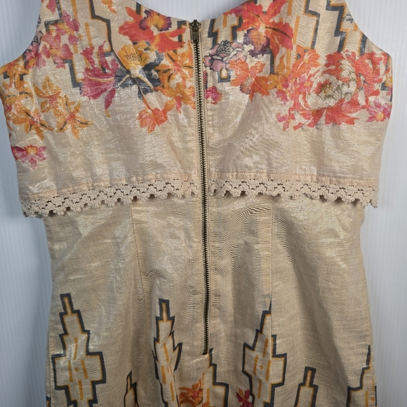 Free People Floral "The Big Bang" Metallic Aztec Mini Sleeveless Dress Size 6/Sm - Picture 14 of 16